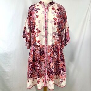 ANTHROPOLOGIE‎ Janelle Floral Button Front Tunic Dress Drop Waist Women's S Boho